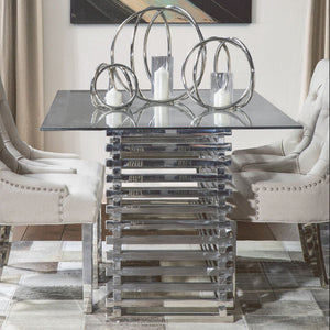 Vogue Clear Glass and Silver Finish Rectangular Dining Table