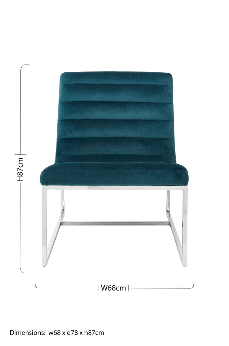 Vogue Teal Velvet Curving Profile Lounge Chair