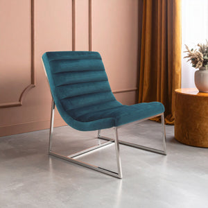 Vogue Teal Velvet Lounge Chair with Silver Finish Frame