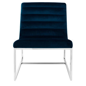Vogue Midnight Blue Velvet Lounge Chair with Silver Finish Frame