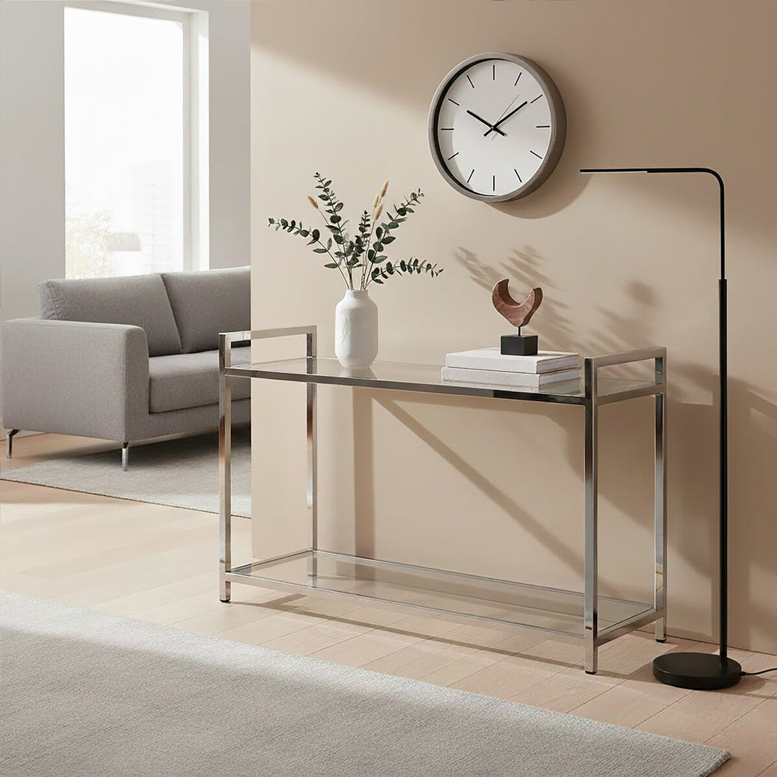 Vogue Stainless Steel Console Table With Glass Top