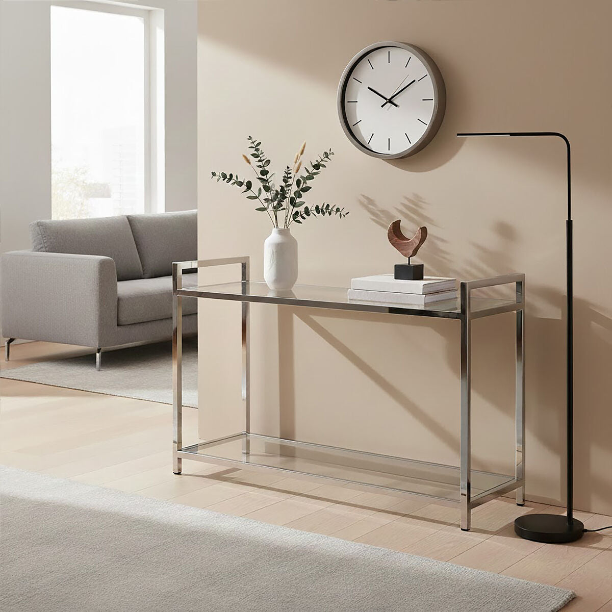 Vogue Stainless Steel Console Table With Glass Top