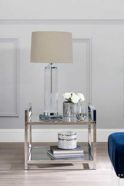 Silver Two Tier Square End Table with Glass Top | Vogue
