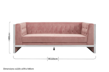 Vogue 3 Seat Pink Velvet Sofa