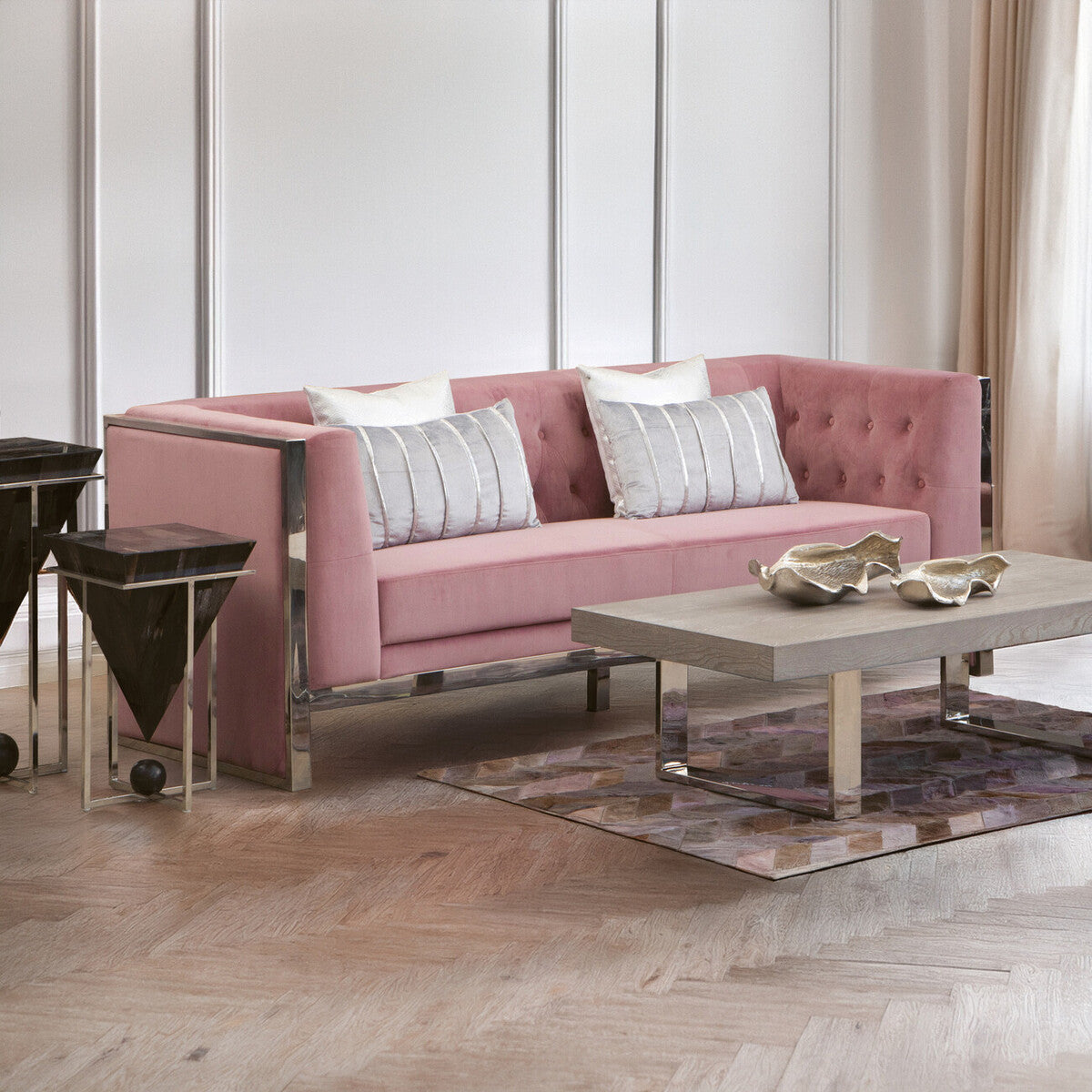 3 Seater Pink Velvet Sofa, Vogue