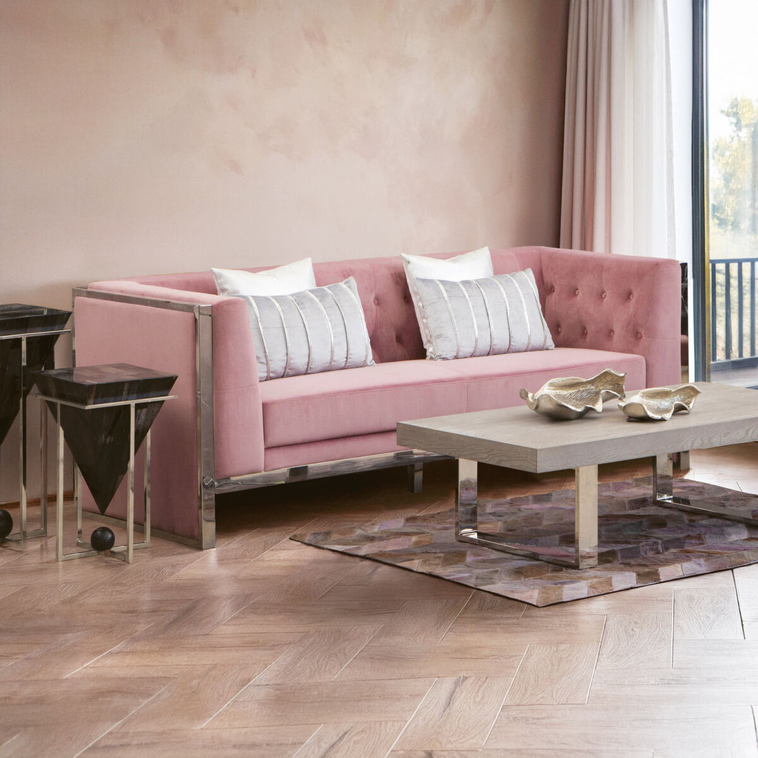 Vogue 3 Seat Pink Velvet Sofa