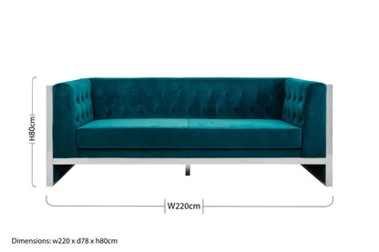 Vogue 3 Seat Teal Velvet Sofa