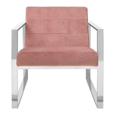 Pink chair with metal frame on a white background