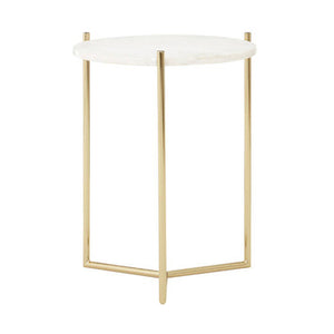 Round White Agate Top Side Table with Gold Finish Frame, Macy