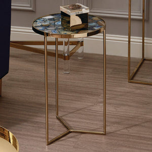 Vita Blue Agate and Gold Finish Round Side Table