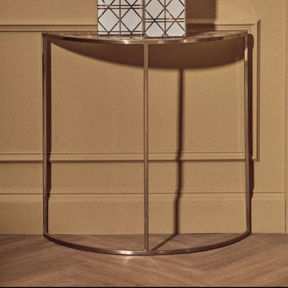 Black Agate Top Half Moon Console Table in Gold Coloured Steel Frame, Vita