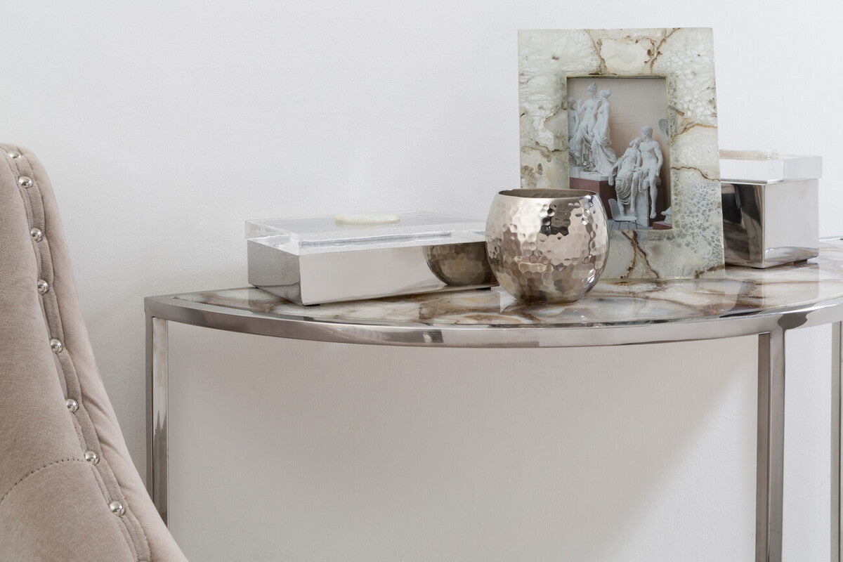 Vita Half Moon Console Table With White Agate Top