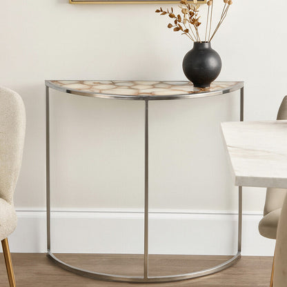 Vita Half Moon Console Table With White Agate Top