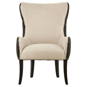 Doucet Natural Fabric Armchair with Black Leather Effect Back
