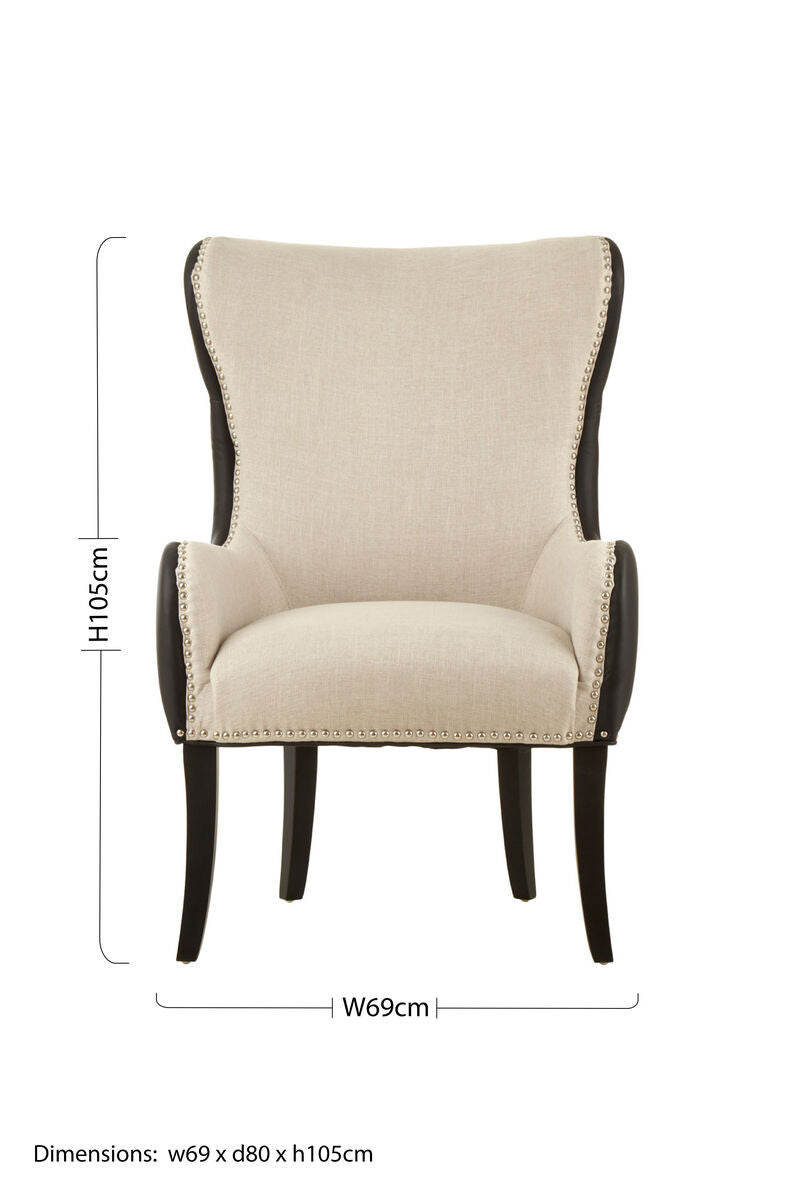 Doucet Natural Fabric Armchair with Black Leather Effect Back - Image 8