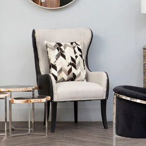 Doucet Natural Fabric Armchair with Black Leather Effect Back