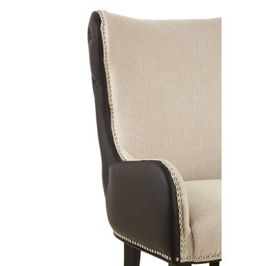 Doucet Natural Fabric Armchair with Black Leather Effect Back - Image 6