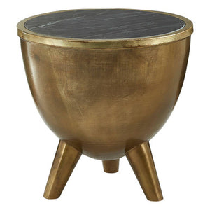 Crest Brass Bowl Shaped Side Table with Black Marble