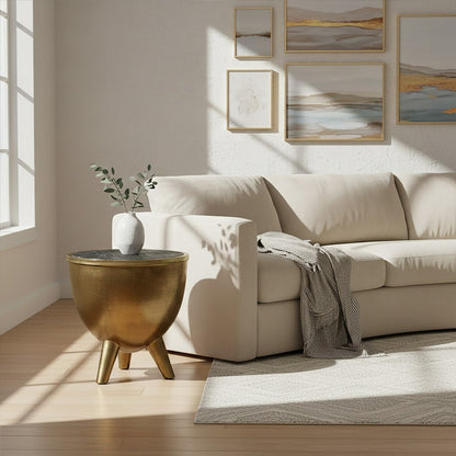 Crest Brass Bowl Shaped Side Table with Black Marble