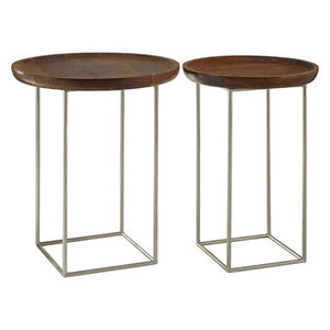 Crest Natural Wooden and Silver Finish Set of 2 Side Tables