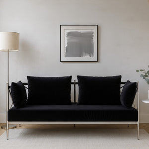 Novo Black Velvet and Silver Finish 2 Seater Sofa