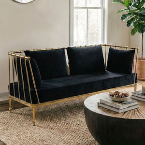 Novo Black Velvet and Gold Finish 2 Seater Sofa