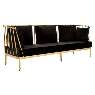 Novo 3 Seat Gold Finish Tapered Arms Sofa