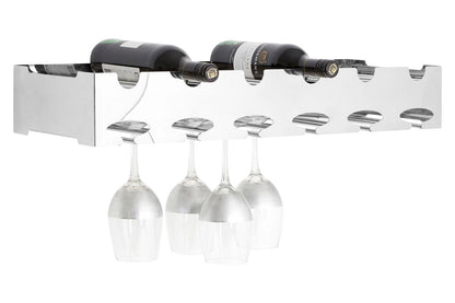 Wine rack with wine bottles and glasses on a white background