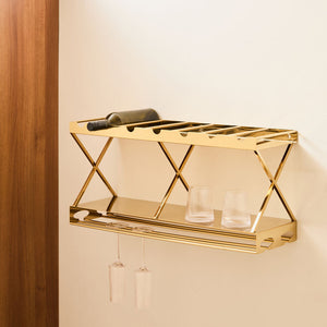 2 Tier 7 Bottle Gold Finish Wine Rack | Novo