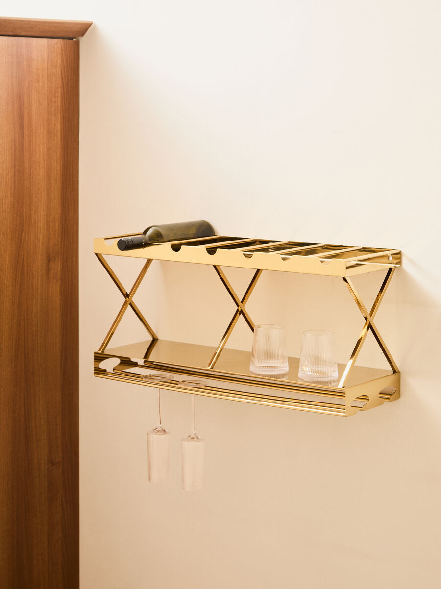 Novo 2 Tier 7 Bottle Gold Finish Wine Rack
