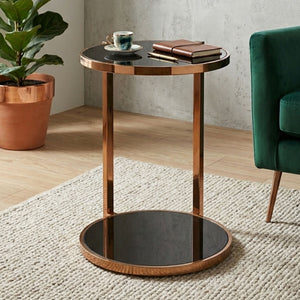 Novo Black Glass and Rose Gold Finish 2 Tier Side Table
