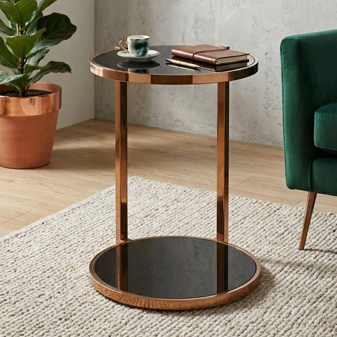 Gold 2 Tier Side Table with Black Tempered Glass | Novo