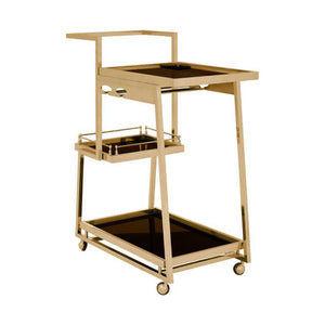 Novo Black Glass and Gold Finish 3 Tier Trolley