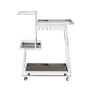 Novo Black Glass and Silver Finish 3 Tier Trolley