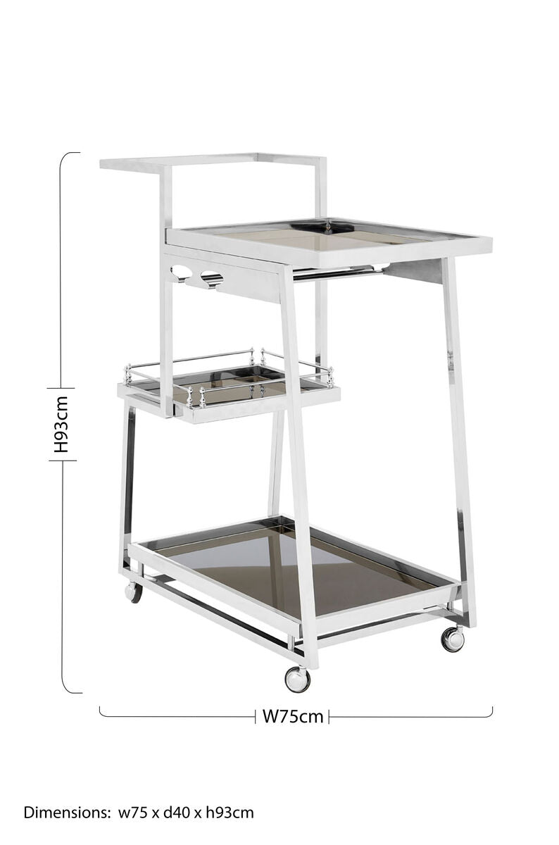 Novo 3 Tier Silver Finish Trolley
