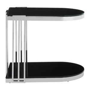 Novo Black Glass and Silver Finish U Shaped Side Table