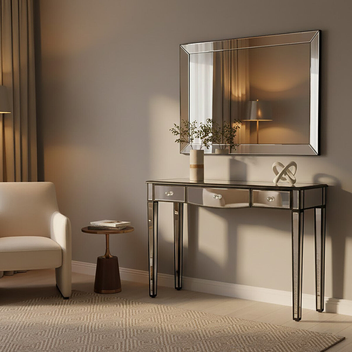 Graciela 3 Drawer Console Table With Mirror Frame