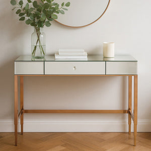 Goldie Rose Gold Finish Mirrored Console Table with Drawer