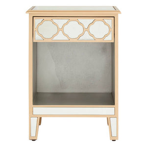 Mirrored Glass Side Table with Arabesque Detail in Gold Finish | Grazia