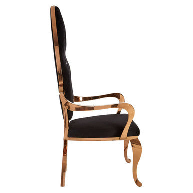 Novara Black Velvet And Rose Gold Baroque Chair