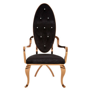 Novara Black Velvet Baroque Chair with Rose Gold Finish Frame