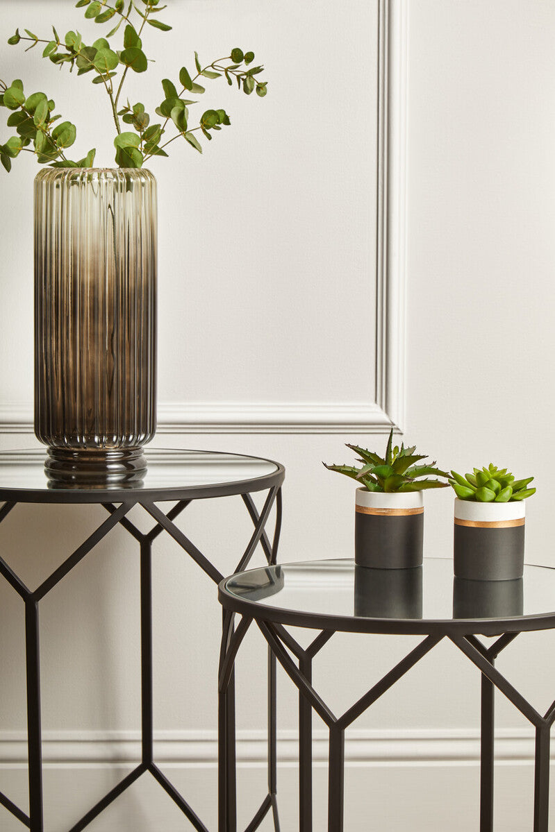 Avantis Mirror and Black Metal Set Of 2 Side Tables