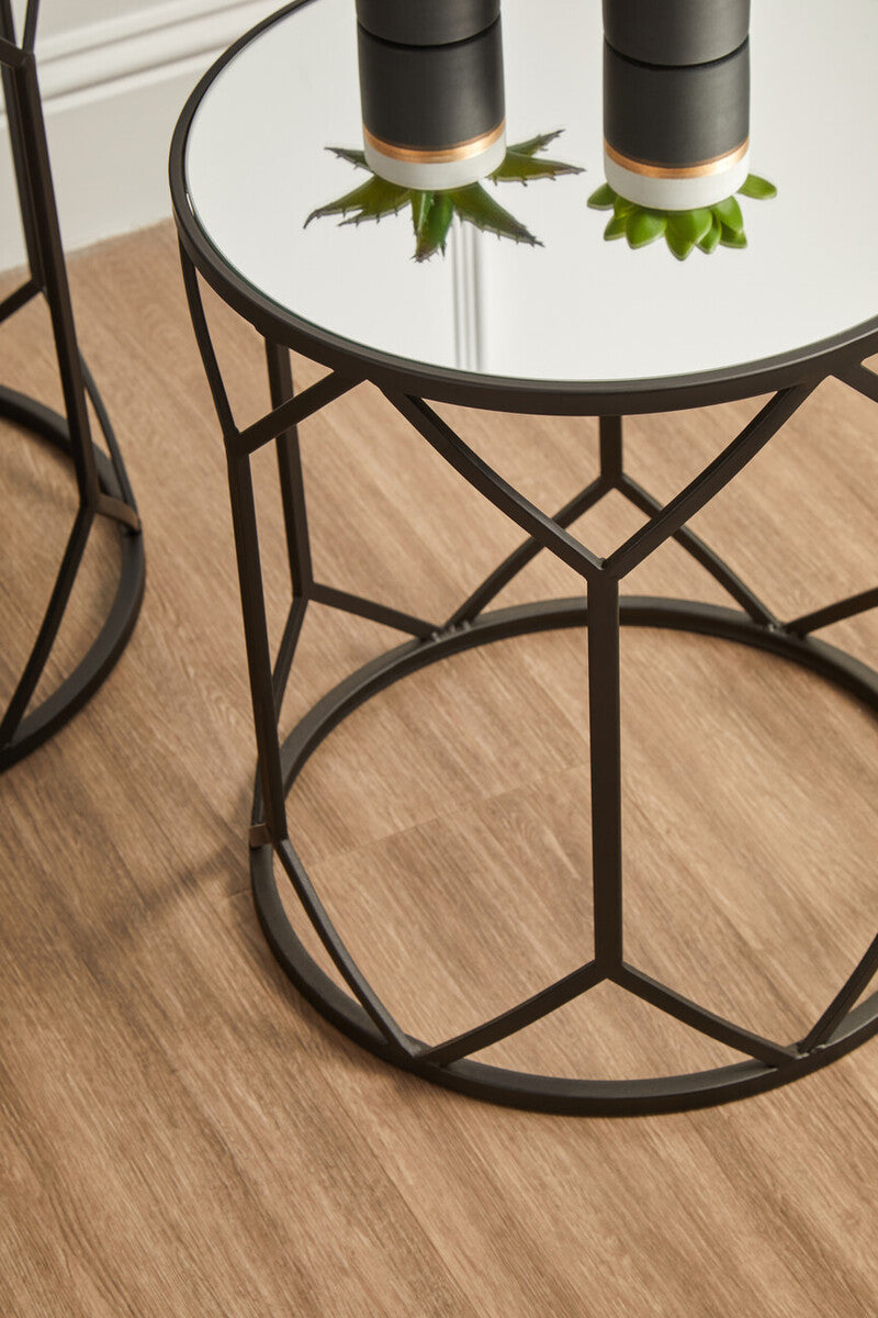 Avantis Mirror and Black Metal Set Of 2 Side Tables
