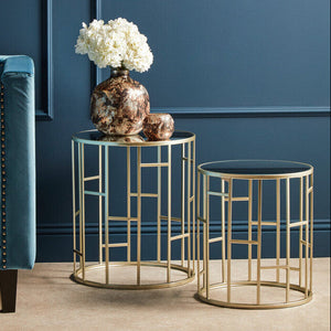 Avantis Champagne Finish Set of 2 Round Side Tables with Asymmetric Design
