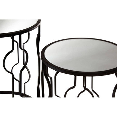 Avantis Black Metal and Mirror Set Of 2 Side Tables