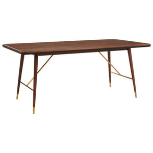 Kenso Walnut Wood And Brass Finish Base Dining Table