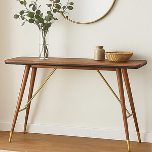 Kenso Walnut Wood Console Table with Leather Trim