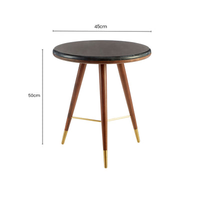 Marble Round End Table with Walnut Wood Frame in Natural Finish | Kenso