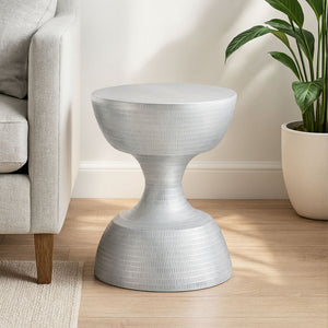 Matin Silver Finish Textured Metal Small Side Table