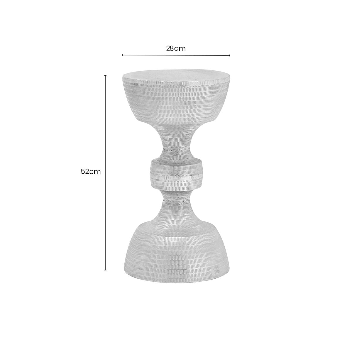 Silver Large Hourglass Aluminium Side Table with Engraved Detail | Matin